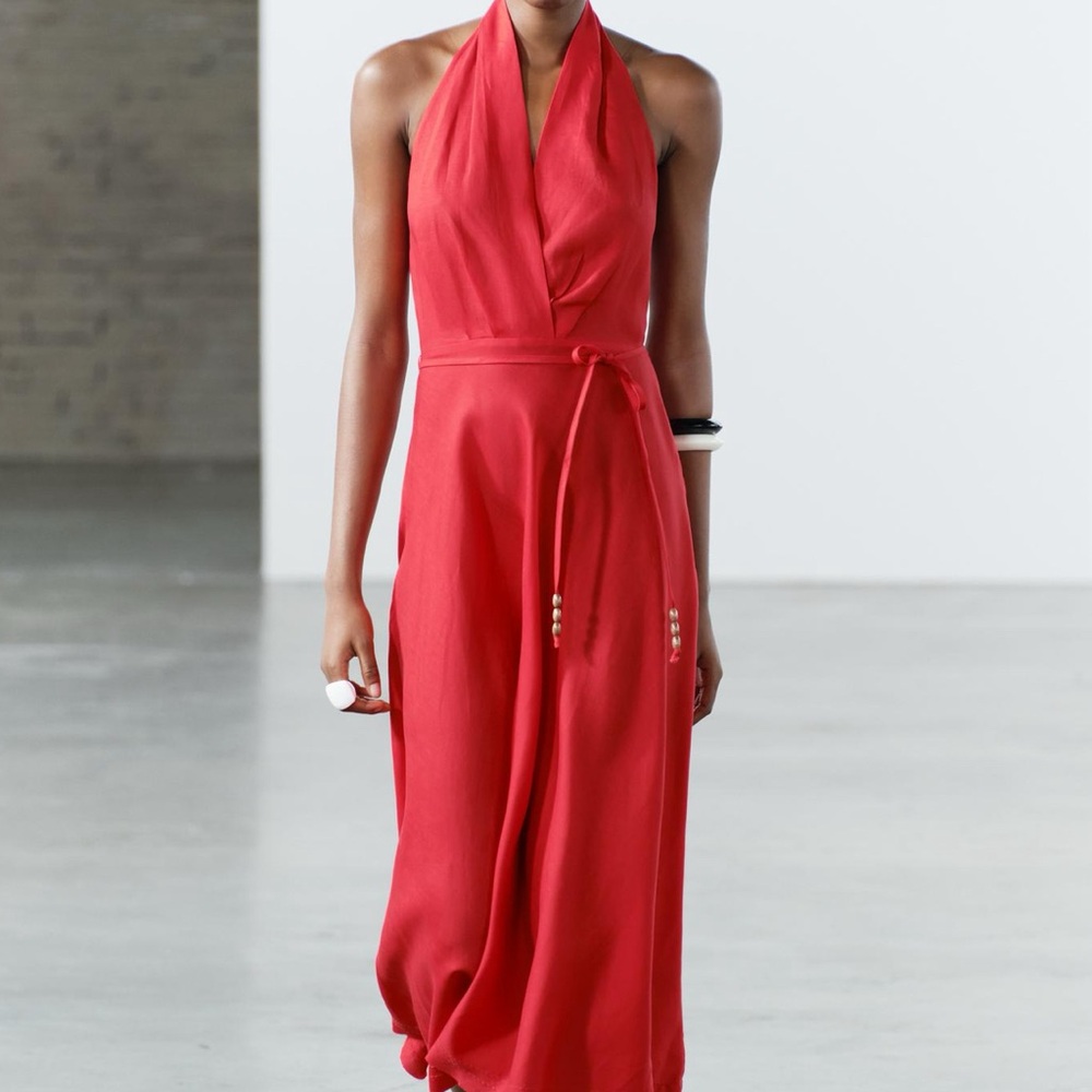 Zara Midi Linen Dresses Red